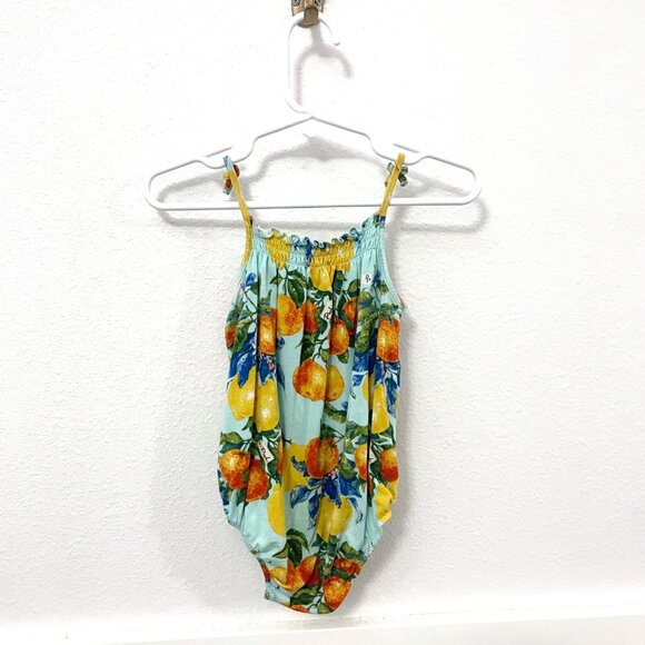 Posh Peanut Lucia Sleeveless Romper Snap Closure Lemon Citrus Size 3-6M - Picture 3 of 3